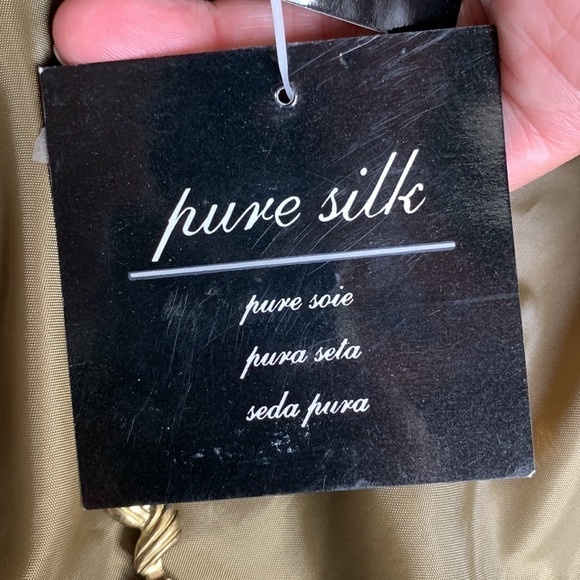 NWT Mureli Pure Silk Metallic Gold Feather Print Retro Bomber Jacket - Picture 11 of 13